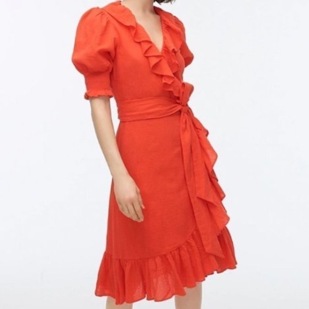 J.Crew Dobby Crinkle Ruffle Wrap Dress Sz S - Picture 1 of 7